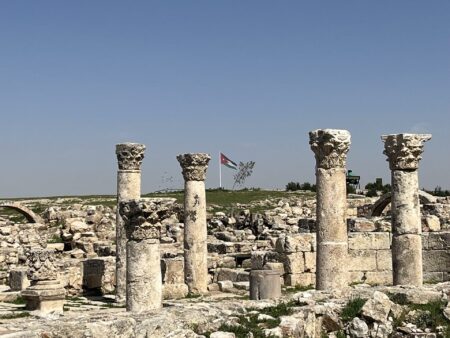 Amman citadel with Jordan flag in distance