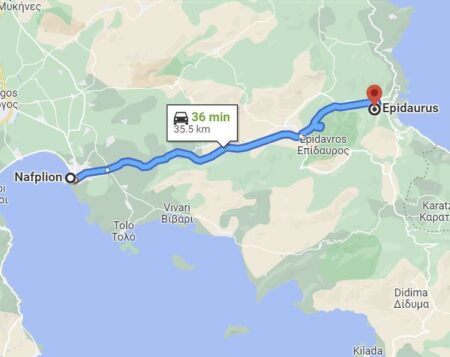 itinerary map nafplion - epidaurus