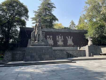 Aztec monument and statue in Chapultepec park