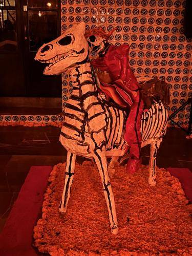 paper mache family skeleton riding skeleton horse